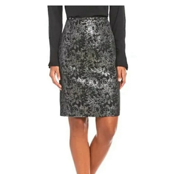 Calvin Klein Womens Metallic Print Knee-
Length Pencil Skirt silver size 8p - Picture 1 of 7